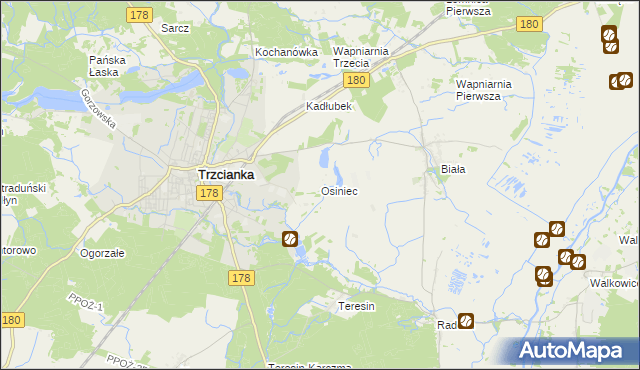mapa Osiniec gmina Trzcianka, Osiniec gmina Trzcianka na mapie Targeo