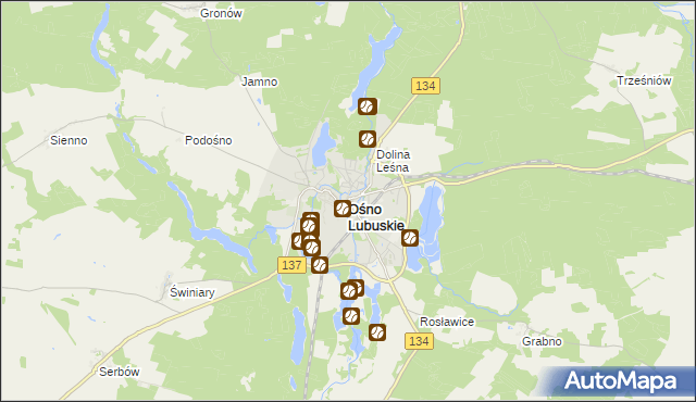 mapa Ośno Lubuskie, Ośno Lubuskie na mapie Targeo