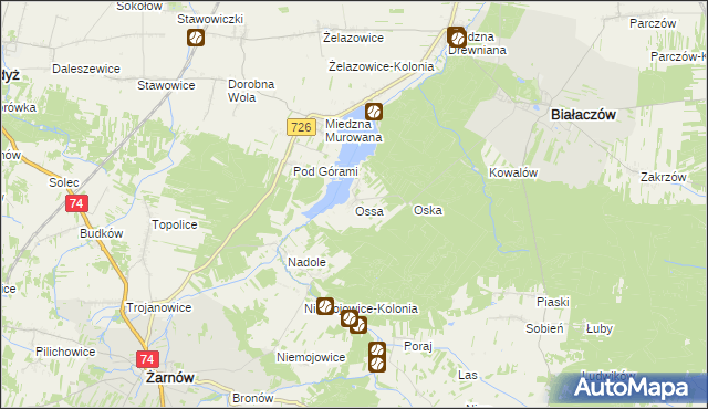 mapa Ossa gmina Białaczów, Ossa gmina Białaczów na mapie Targeo