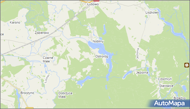 mapa Ostroróg gmina Czaplinek, Ostroróg gmina Czaplinek na mapie Targeo
