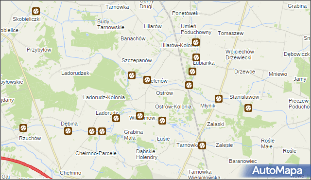 mapa Ostrów gmina Olszówka, Ostrów gmina Olszówka na mapie Targeo