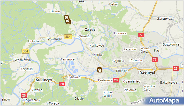 mapa Ostrów gmina Przemyśl, Ostrów gmina Przemyśl na mapie Targeo