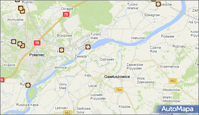 mapa Ostrówek gmina Gawłuszowice, Ostrówek gmina Gawłuszowice na mapie Targeo