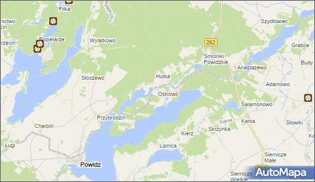 mapa Ostrowo gmina Powidz, Ostrowo gmina Powidz na mapie Targeo