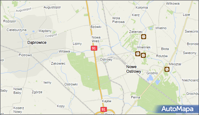 mapa Ostrowy gmina Nowe Ostrowy, Ostrowy gmina Nowe Ostrowy na mapie Targeo