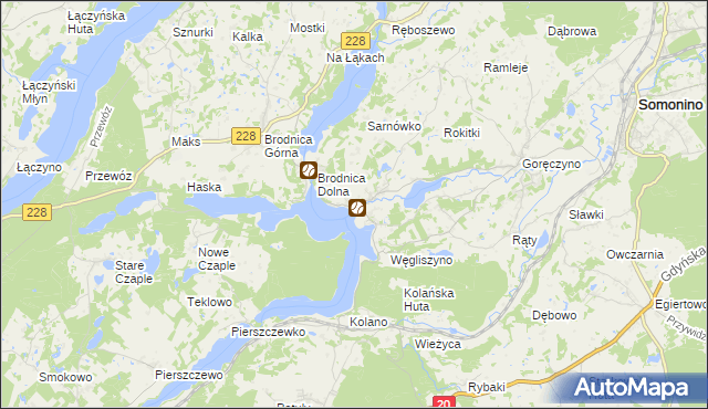 mapa Ostrzyce gmina Somonino, Ostrzyce gmina Somonino na mapie Targeo