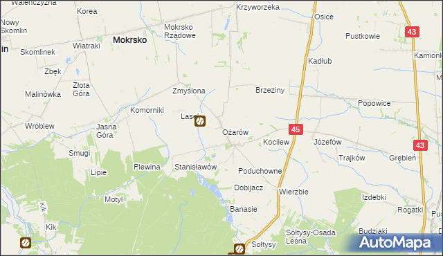 mapa Ożarów gmina Mokrsko, Ożarów gmina Mokrsko na mapie Targeo