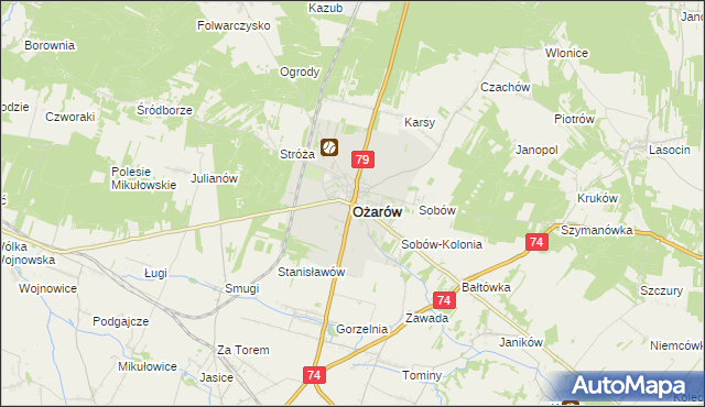 mapa Ożarów powiat opatowski, Ożarów powiat opatowski na mapie Targeo