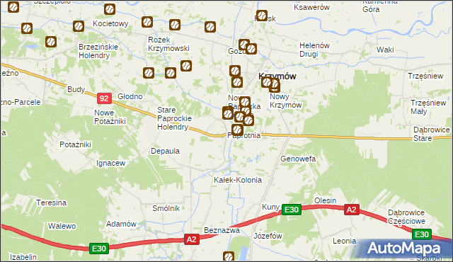 mapa Paprotnia gmina Krzymów, Paprotnia gmina Krzymów na mapie Targeo