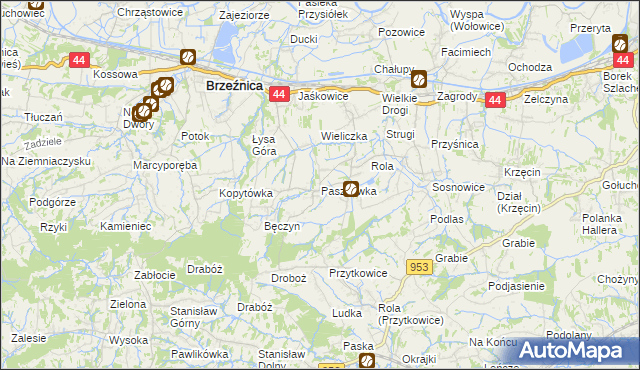 mapa Paszkówka gmina Brzeźnica, Paszkówka gmina Brzeźnica na mapie Targeo