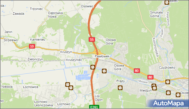 mapa Pawłówek gmina Sicienko, Pawłówek gmina Sicienko na mapie Targeo