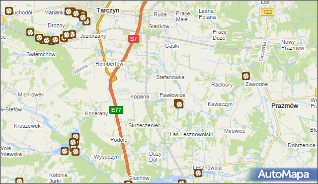 mapa Pawłowice gmina Tarczyn, Pawłowice gmina Tarczyn na mapie Targeo