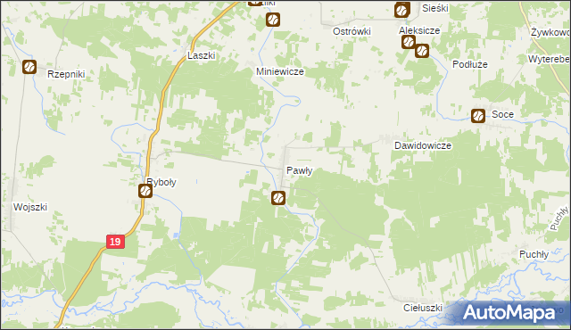 mapa Pawły gmina Zabłudów, Pawły gmina Zabłudów na mapie Targeo