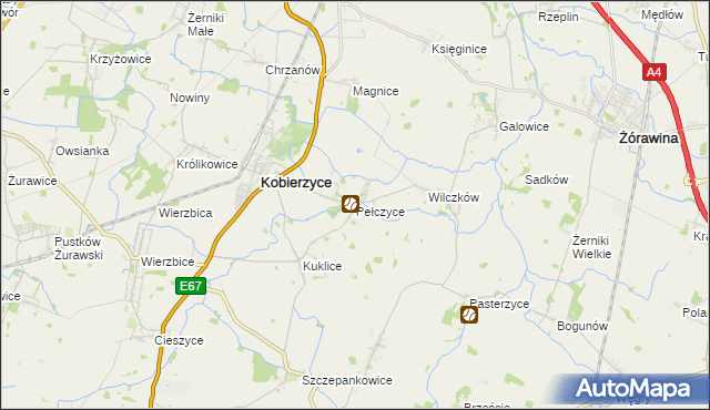 mapa Pełczyce gmina Kobierzyce, Pełczyce gmina Kobierzyce na mapie Targeo