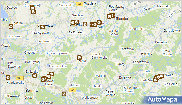 mapa Pewel Ślemieńska, Pewel Ślemieńska na mapie Targeo