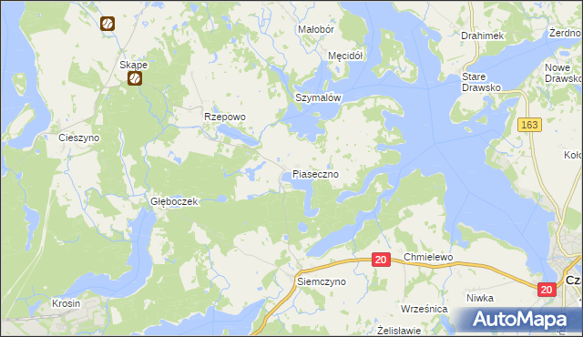 mapa Piaseczno gmina Czaplinek, Piaseczno gmina Czaplinek na mapie Targeo