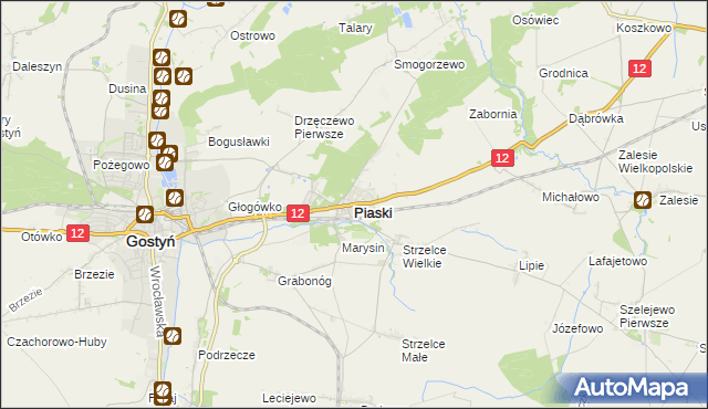 mapa Piaski powiat gostyński, Piaski powiat gostyński na mapie Targeo