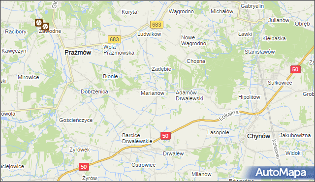 mapa Pieczyska gmina Chynów, Pieczyska gmina Chynów na mapie Targeo