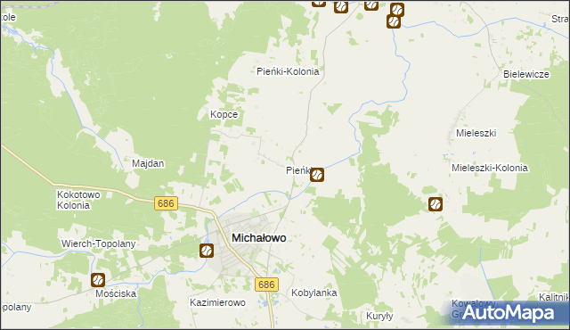 mapa Pieńki gmina Michałowo, Pieńki gmina Michałowo na mapie Targeo