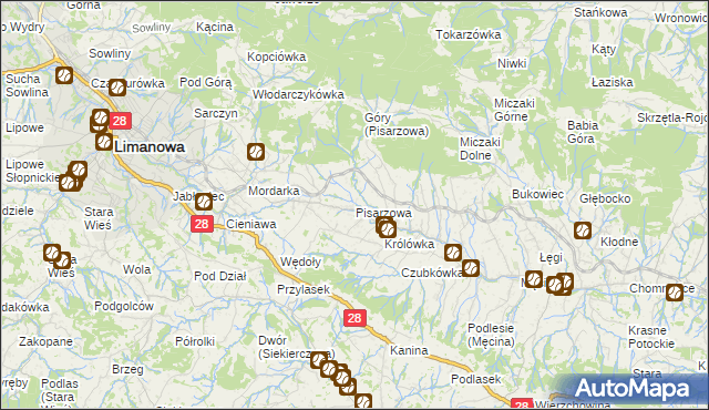 mapa Pisarzowa, Pisarzowa na mapie Targeo