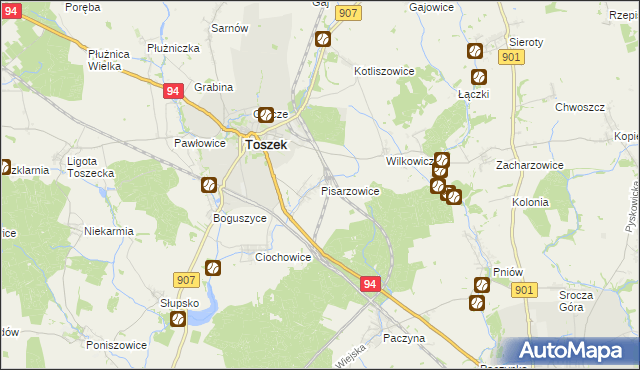 mapa Pisarzowice gmina Toszek, Pisarzowice gmina Toszek na mapie Targeo