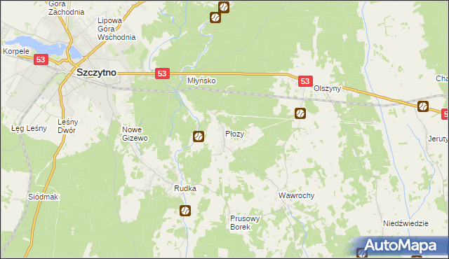 mapa Płozy, Płozy na mapie Targeo