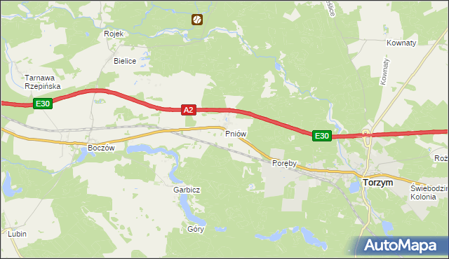 mapa Pniów gmina Torzym, Pniów gmina Torzym na mapie Targeo