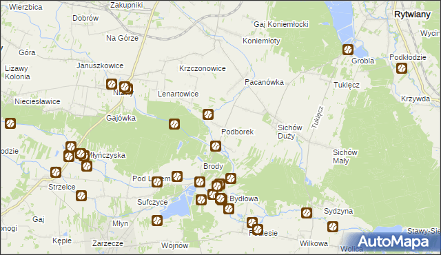 mapa Podborek gmina Rytwiany, Podborek gmina Rytwiany na mapie Targeo