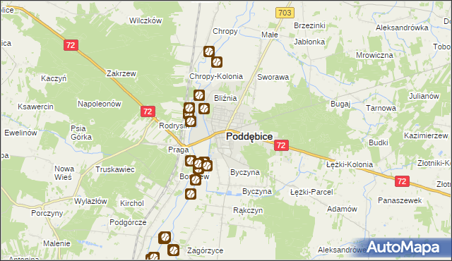 mapa Poddębice, Poddębice na mapie Targeo