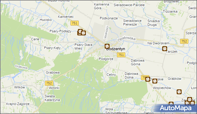 mapa Podgórze gmina Bodzentyn, Podgórze gmina Bodzentyn na mapie Targeo