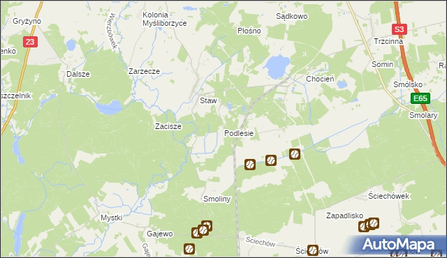 mapa Podlesie gmina Lubiszyn, Podlesie gmina Lubiszyn na mapie Targeo