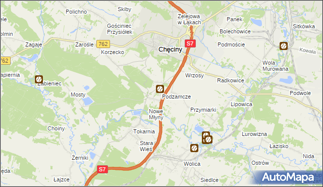 mapa Podzamcze gmina Chęciny, Podzamcze gmina Chęciny na mapie Targeo