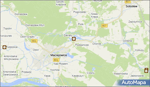 mapa Podzamcze gmina Maciejowice, Podzamcze gmina Maciejowice na mapie Targeo