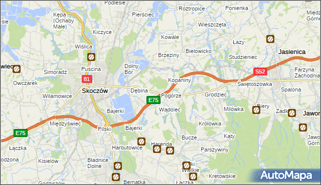 mapa Pogórze gmina Skoczów, Pogórze gmina Skoczów na mapie Targeo