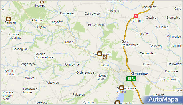 mapa Pokrzywianka gmina Klimontów, Pokrzywianka gmina Klimontów na mapie Targeo