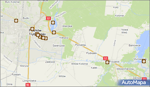mapa Poniatów gmina Sulejów, Poniatów gmina Sulejów na mapie Targeo