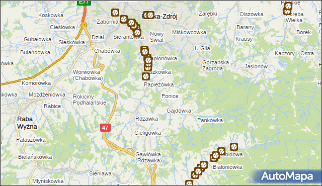 mapa Ponice, Ponice na mapie Targeo