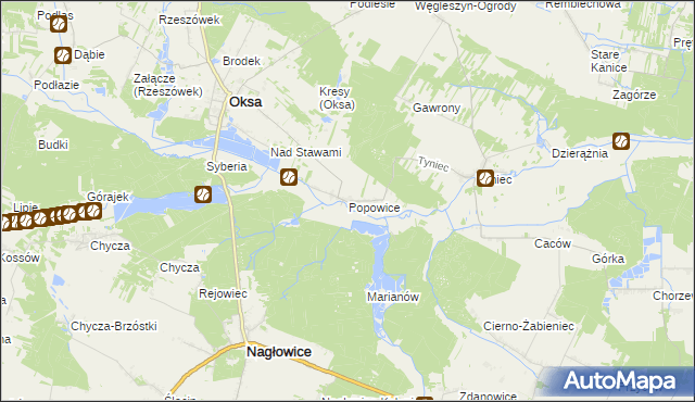 mapa Popowice gmina Oksa, Popowice gmina Oksa na mapie Targeo