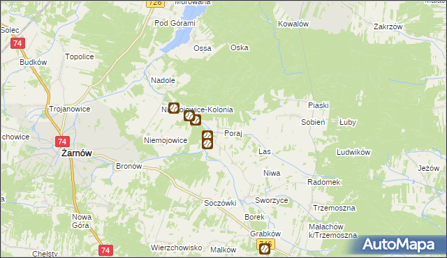 mapa Poraj gmina Końskie, Poraj gmina Końskie na mapie Targeo