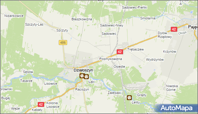 mapa Posmykowizna gmina Działoszyn, Posmykowizna gmina Działoszyn na mapie Targeo