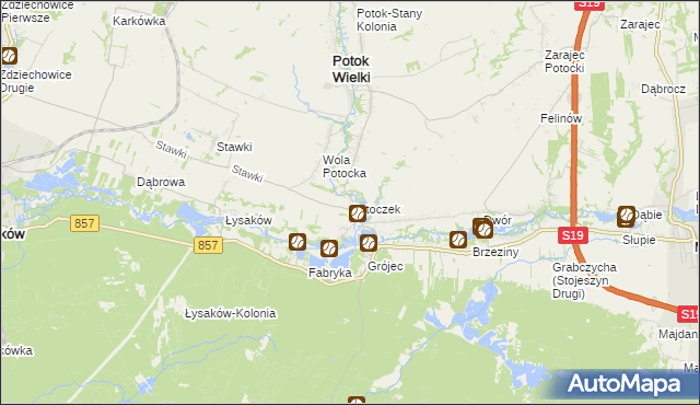 mapa Potoczek gmina Potok Wielki, Potoczek gmina Potok Wielki na mapie Targeo