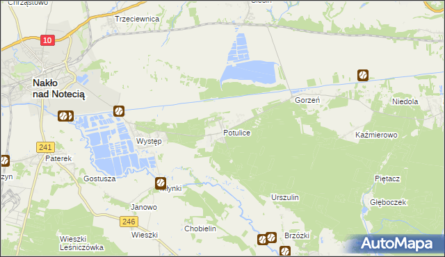 mapa Potulice gmina Nakło nad Notecią, Potulice gmina Nakło nad Notecią na mapie Targeo