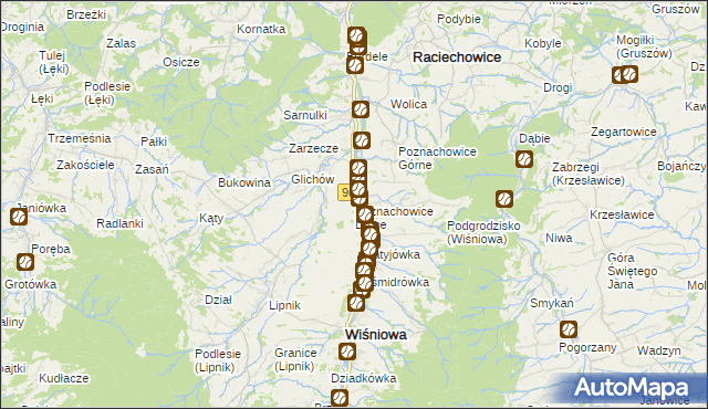 mapa Poznachowice Dolne, Poznachowice Dolne na mapie Targeo