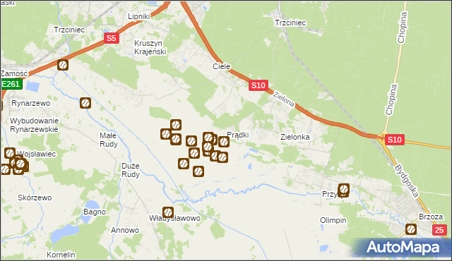 mapa Prądki, Prądki na mapie Targeo