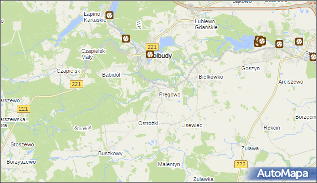 mapa Pręgowo gmina Kolbudy, Pręgowo gmina Kolbudy na mapie Targeo