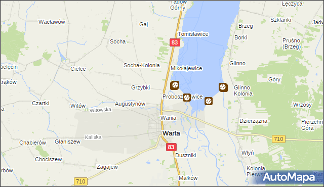 mapa Proboszczowice gmina Warta, Proboszczowice gmina Warta na mapie Targeo