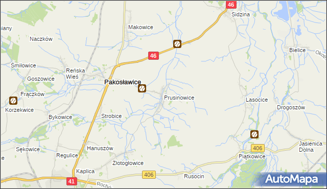 mapa Prusinowice gmina Pakosławice, Prusinowice gmina Pakosławice na mapie Targeo
