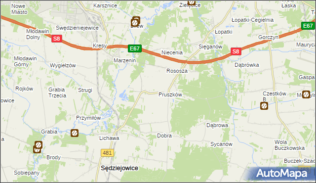 mapa Pruszków gmina Sędziejowice, Pruszków gmina Sędziejowice na mapie Targeo