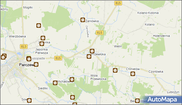 mapa Przewłoka gmina Parczew, Przewłoka gmina Parczew na mapie Targeo