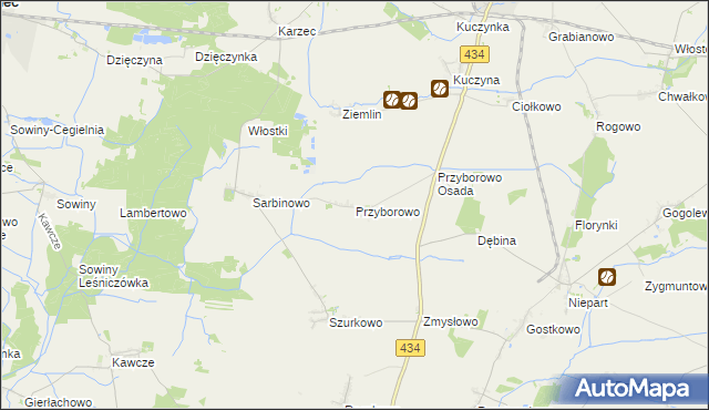 mapa Przyborowo gmina Krobia, Przyborowo gmina Krobia na mapie Targeo